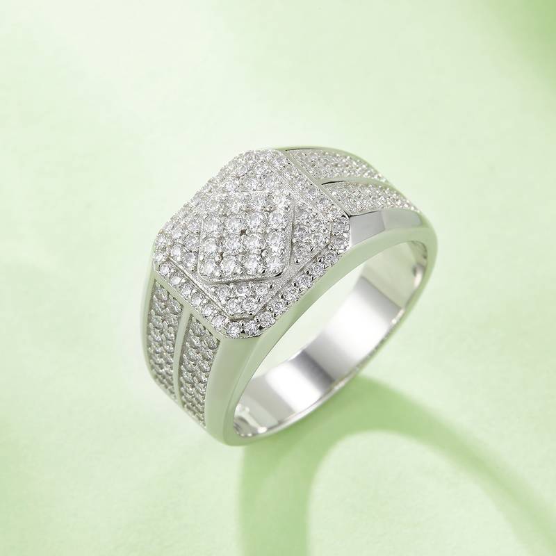 R6473豪镶S925银镀白金MoissaniteMen's Ring厘石D级1.0ct